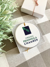 Load image into Gallery viewer, Bulk Order of Custom Logo Ornaments with a Gold String Hanger and Gift Box