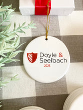 Load image into Gallery viewer, Bulk Order of Custom Logo Ornaments with a Gold String Hanger and Gift Box