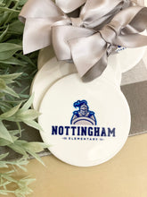 Load image into Gallery viewer, Bulk Order of Custom Logo Ceramic Ornaments with Satin Ribbon Hangers and Gift Boxes