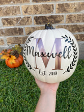 Load image into Gallery viewer, Personalized Pumpkin with Monogram and Family Name for Fall Home Decor
