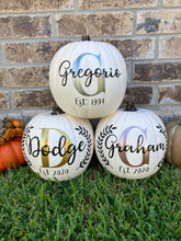 Load image into Gallery viewer, Personalized Pumpkin with Monogram and Family Name for Fall Home Decor