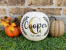 Load image into Gallery viewer, Personalized Pumpkin with Monogram and Family Name for Fall Home Decor