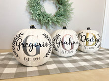 Load image into Gallery viewer, Personalized Pumpkin with Monogram and Family Name for Fall Home Decor