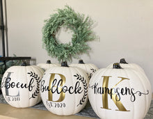Load image into Gallery viewer, Personalized Pumpkin with Monogram and Family Name for Fall Home Decor