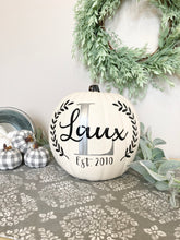 Load image into Gallery viewer, Personalized Pumpkin with Monogram and Family Name for Fall Home Decor