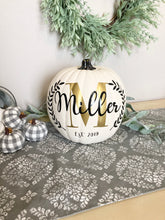 Load image into Gallery viewer, Personalized Pumpkin with Monogram and Family Name for Fall Home Decor