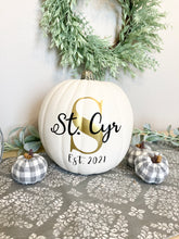 Load image into Gallery viewer, Personalized Pumpkin with Monogram and Family Name for Fall Home Decor