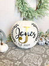 Load image into Gallery viewer, Personalized Pumpkin with Monogram and Family Name for Fall Home Decor