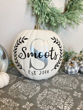 Load image into Gallery viewer, Personalized Pumpkin with Monogram and Family Name for Fall Home Decor