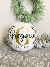 Load image into Gallery viewer, Personalized Pumpkin with Monogram and Family Name for Fall Home Decor